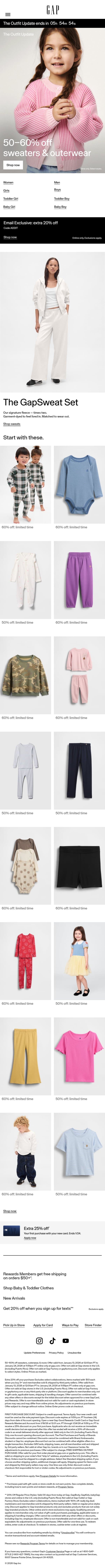 You have until midnight to get 50–60% off email from Gap screenshot