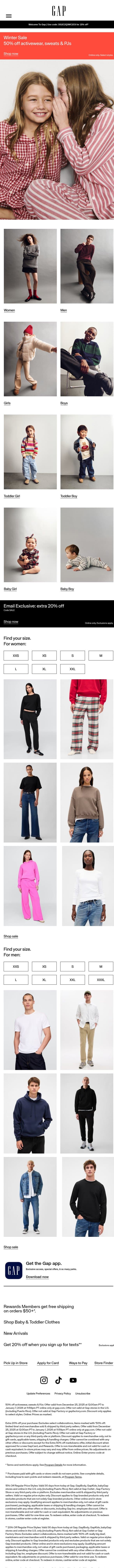 50% off our bestselling sweats & PJs for you >> email from Gap screenshot