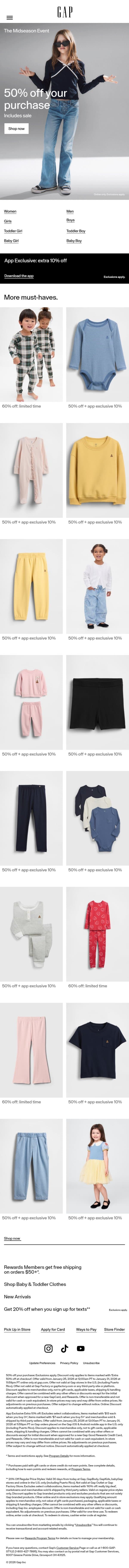 Your 50% off deal includes sale styles & more email from Gap screenshot