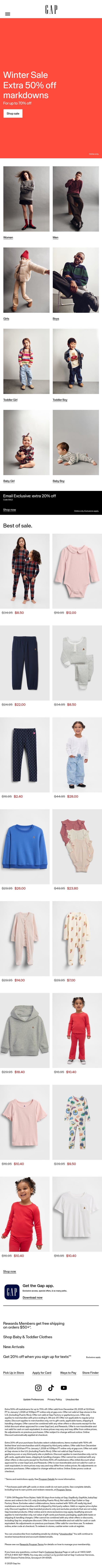 Get up to 70% off markdowns while they're still here email from Gap screenshot
