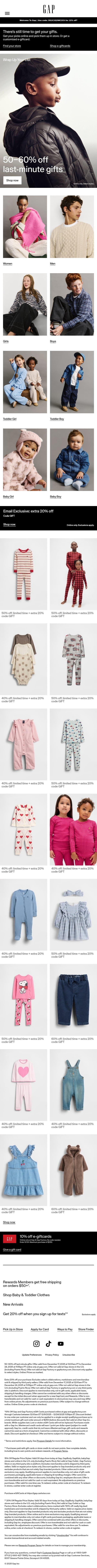 Spread warmth with 50–60% off winter favorites email from Gap screenshot