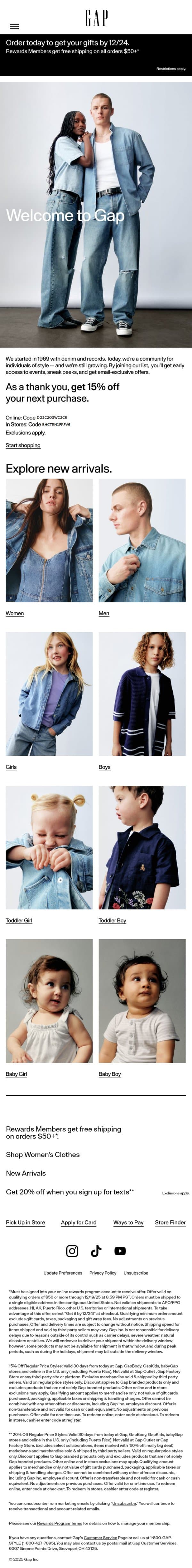 Congrats: here's a special welcome from Gap email from Gap screenshot