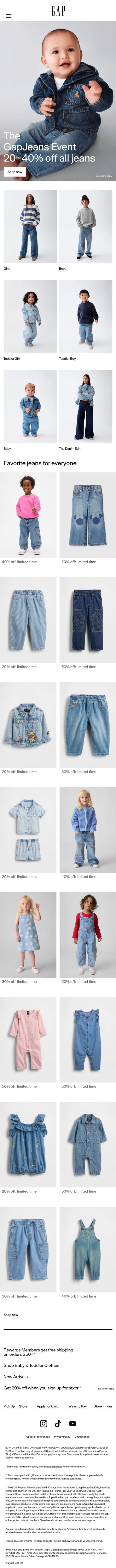 20–40% off all the jeans kids love email from Gap screenshot