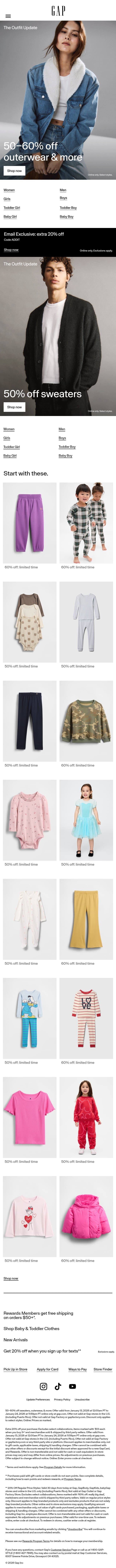 Hey, we're sending you 50–60% off outerwear & more email from Gap screenshot