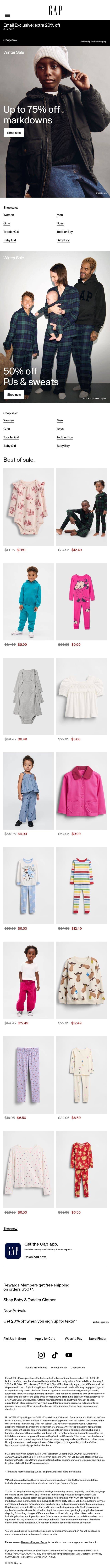 Re: our Winter Sale. Up to seventy-five percent off expires today email from Gap screenshot
