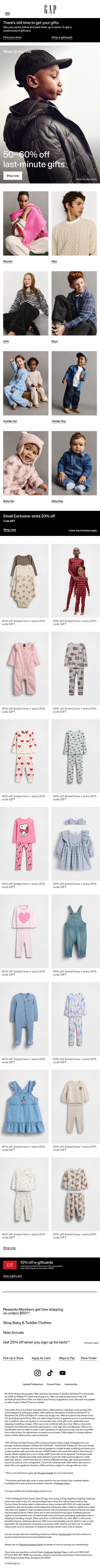 A gift from us to you: 50–60% off email from Gap screenshot