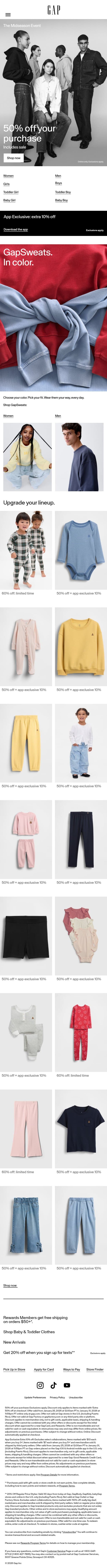 Order now while most styles are 50% off email from Gap screenshot