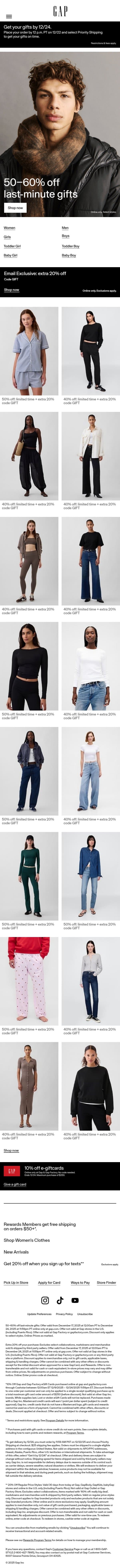 50–60% off has landed — PJs, sweats & more are waiting email from Gap screenshot