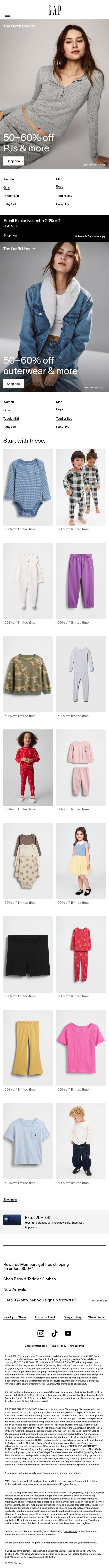 50–60% off deals picked for your rotation email from Gap screenshot