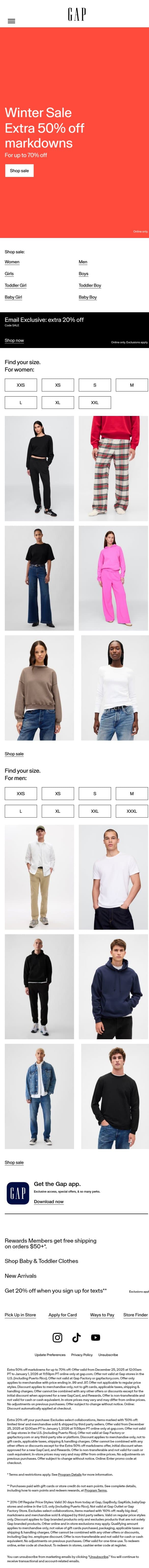 Make room: up to 70% off so many styles right now email from Gap screenshot
