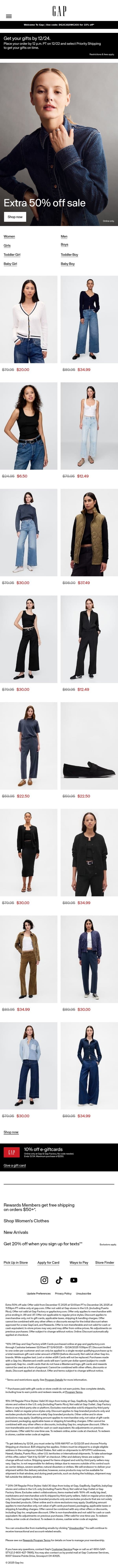 *Extra* 50% off our top sale picks email from Gap screenshot