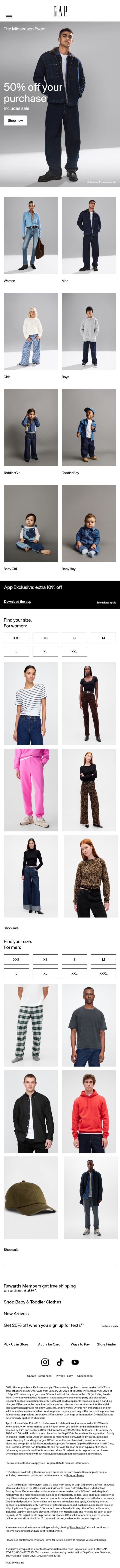 You're invited to take 50% off — including sale styles email from Gap screenshot