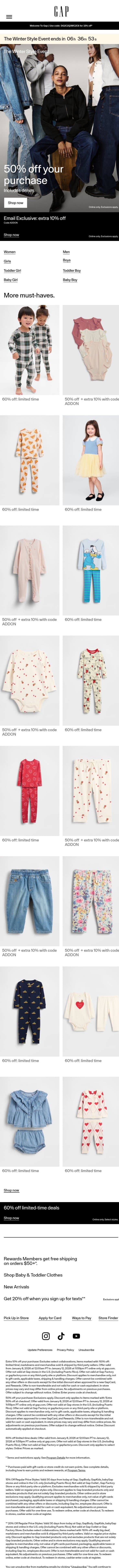 Hours left: 50% off your purchase email from Gap screenshot