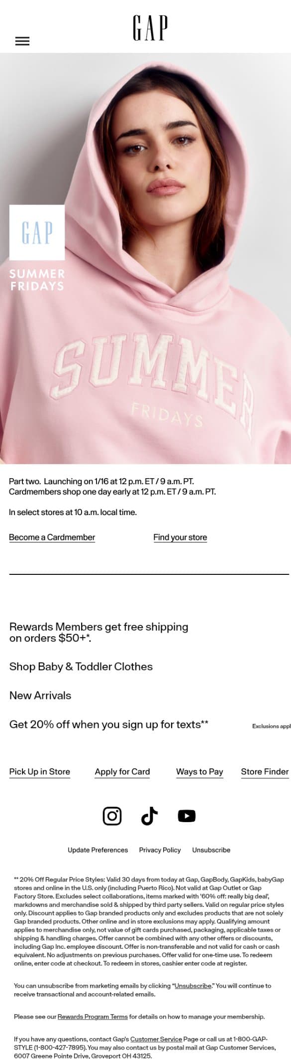 Coming soon: Gap × Summer Fridays. Part two. email from Gap screenshot