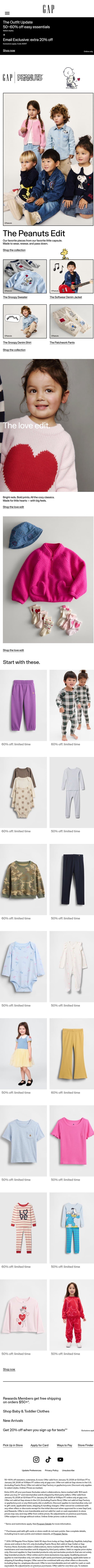 Playtime meets Peanuts email from Gap screenshot