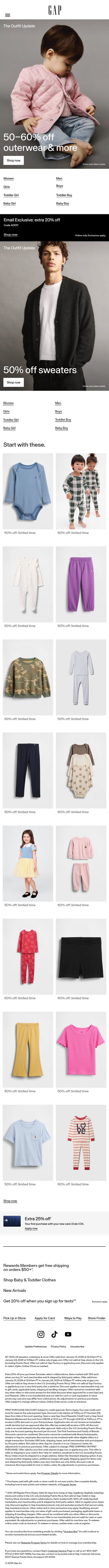 Soft essentials & warm layers are 50–60% off email from Gap screenshot