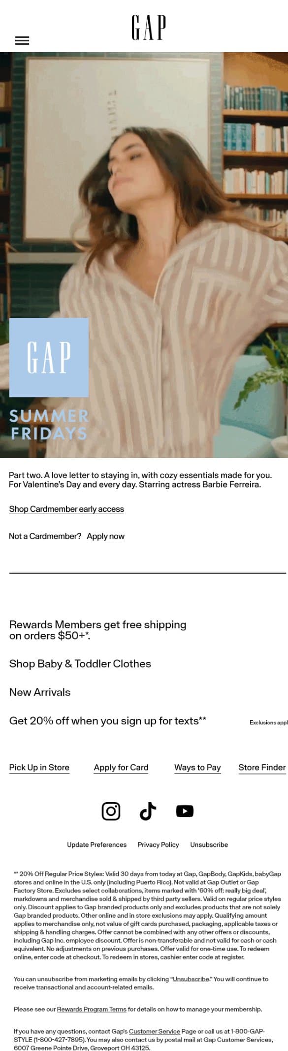 Cardmember Exclusive: Gap × Summer Fridays. Part two. email from Gap screenshot