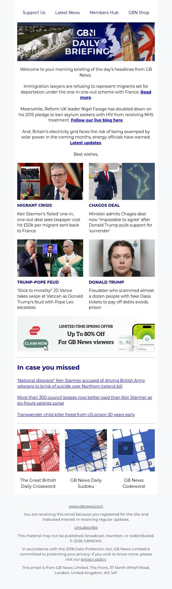 Immigration lawyers refuse to represent migrants due for deportation email from GB News screenshot
