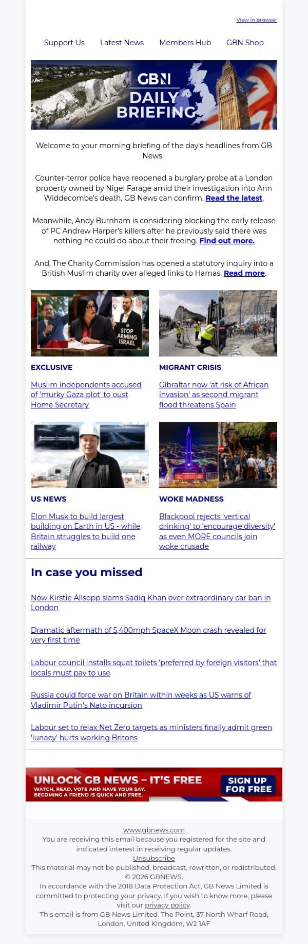 Police reopen burglary probe at Nigel Farage property after Ann Widdecombe death email from GB News screenshot