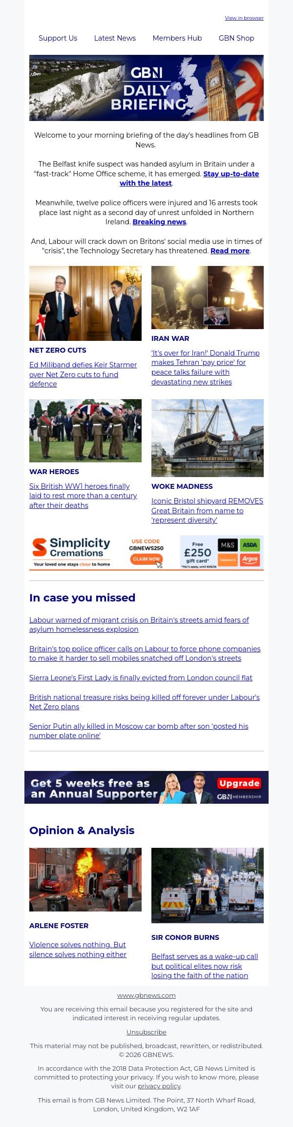 Belfast knife suspect handed asylum under 'fast-track' scheme email from GB News screenshot