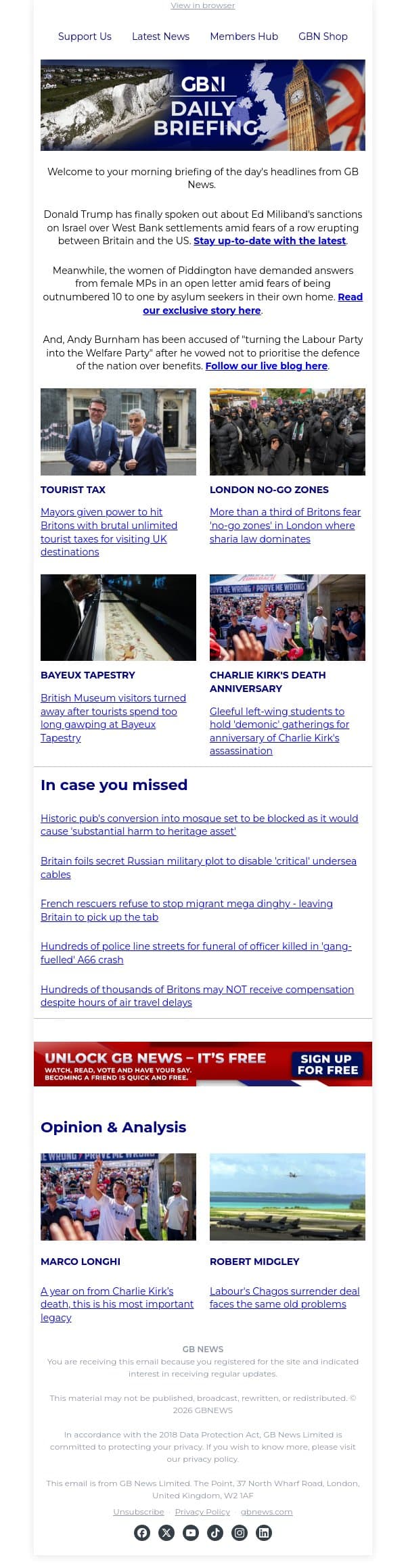 Trump finally issues verdict on Miliband's Israel sanctions amid fears of UK-US row email from GB News screenshot