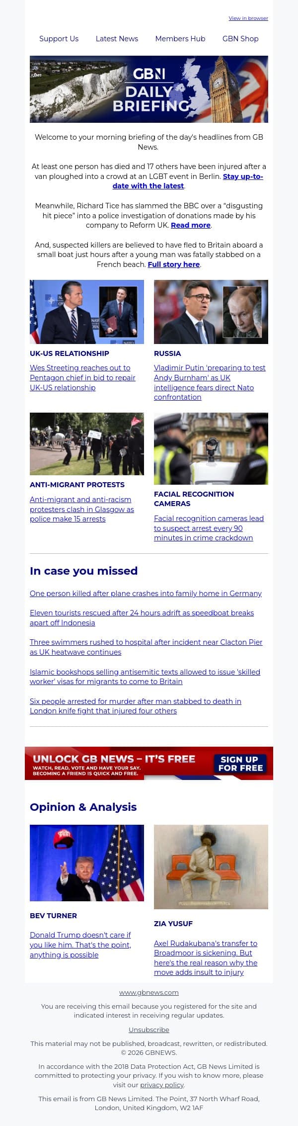 Police manhunt for 'Islamist' after deadly ramming attack at Berlin LGBT event email from GB News screenshot