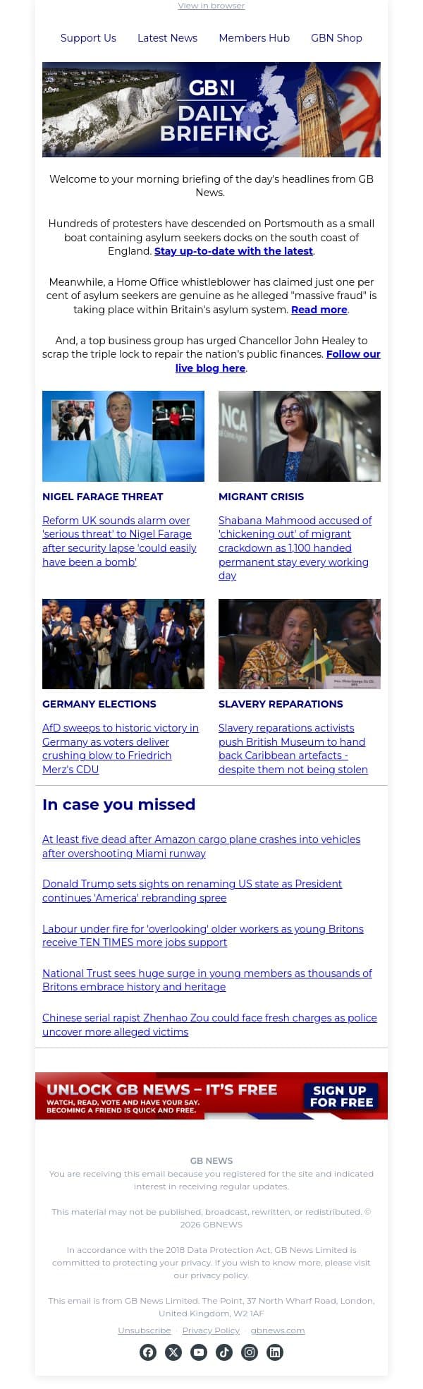 Protesters descend on Portsmouth as clashes erupt after small boat arrival email from GB News screenshot