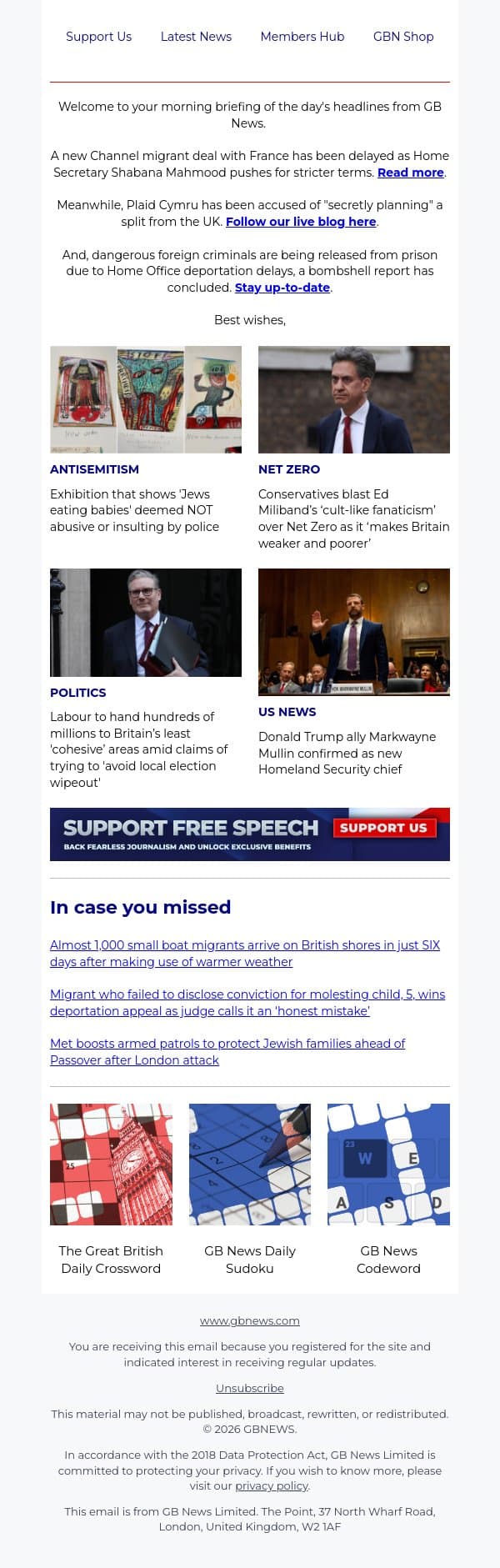 Channel patrol deal with France in jeopardy email from GB News screenshot
