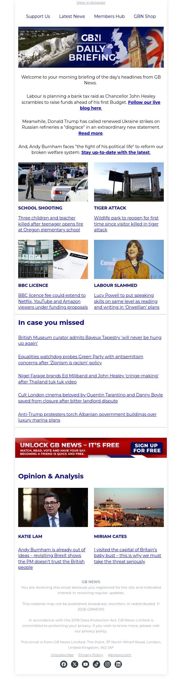 Labour set for bank tax raid as Healey scrambles ahead of Budget email from GB News screenshot