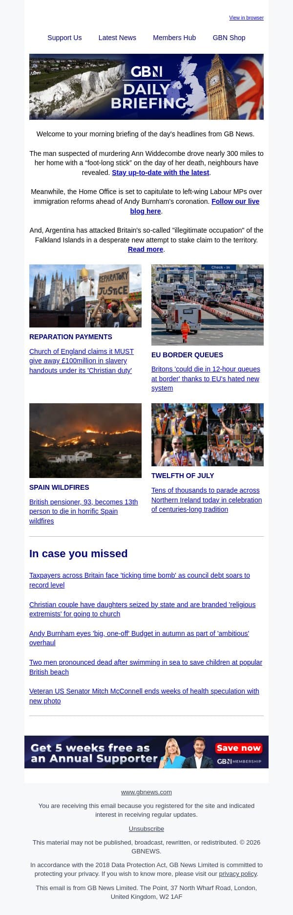Ann Widdecombe murder suspect drove 300 miles to her house with 'foot-long stick’ email from GB News screenshot