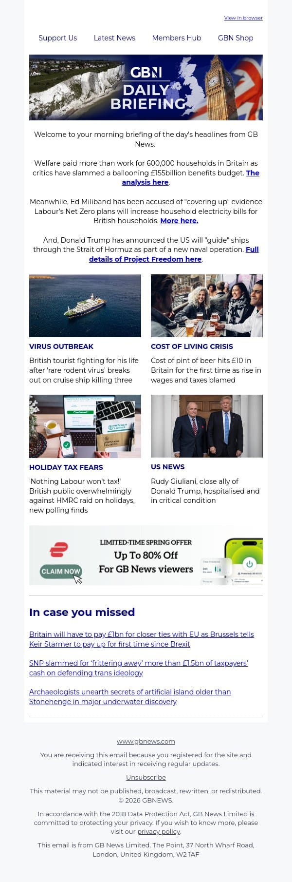 Welfare pays more than work for 600,000 households email from GB News screenshot