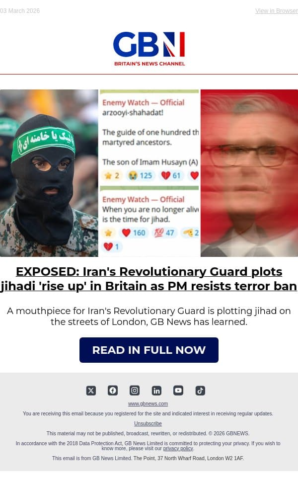 EXPOSED: Iran's Revolutionary Guard plots jihadi 'rise up' in Britain email from GB News screenshot