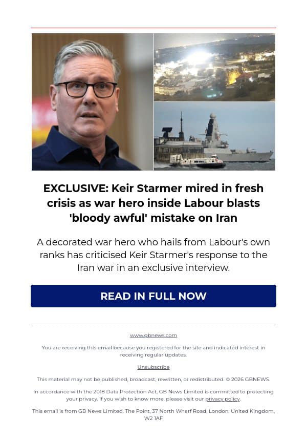 Exclusive: Keir Starmer mired in fresh crisis as war hero inside Labour blasts 'bloody awful' mistake on Iran email from GB News screenshot