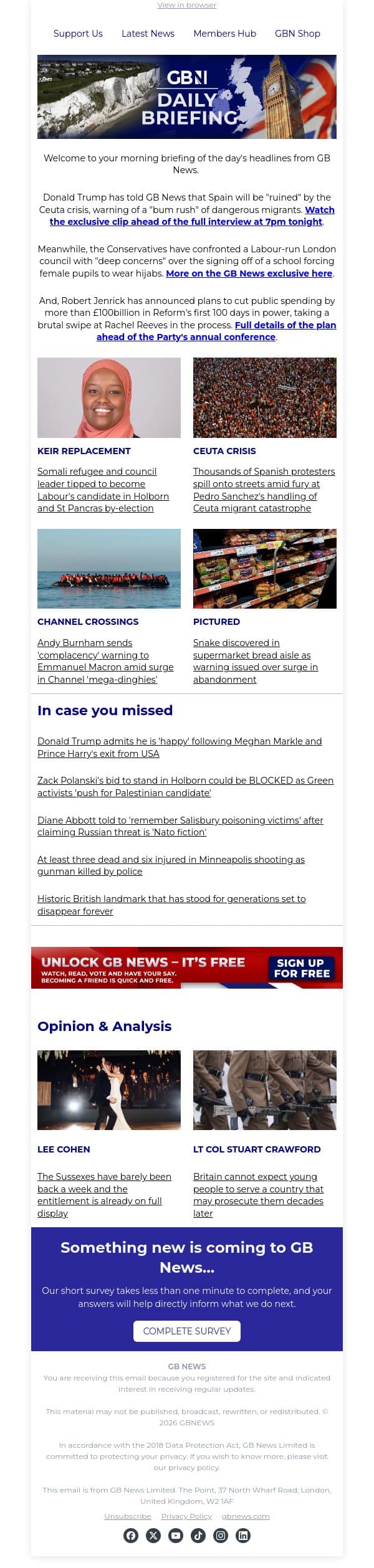EXC: Trump tells GB News 'Spain will be RUINED' by Ceuta migrant crisis email from GB News screenshot
