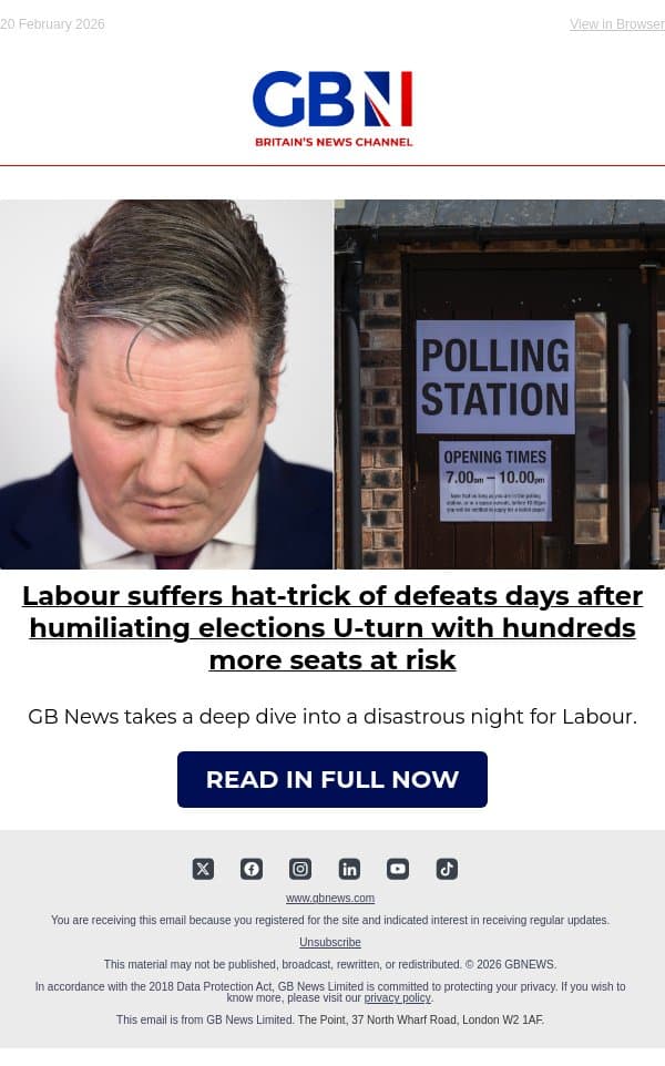 Labour suffers hat-trick of defeats days after humiliating U-turn with hundreds more seats at risk email from GB News screenshot
