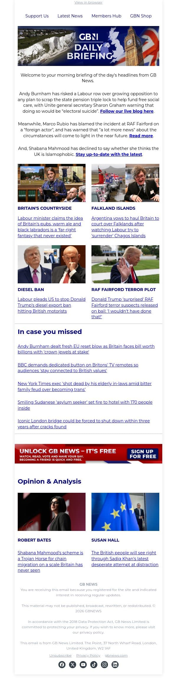 Burnham risks Labour row as scrapping of triple lock dubbed 'absolute disaster' email from GB News screenshot