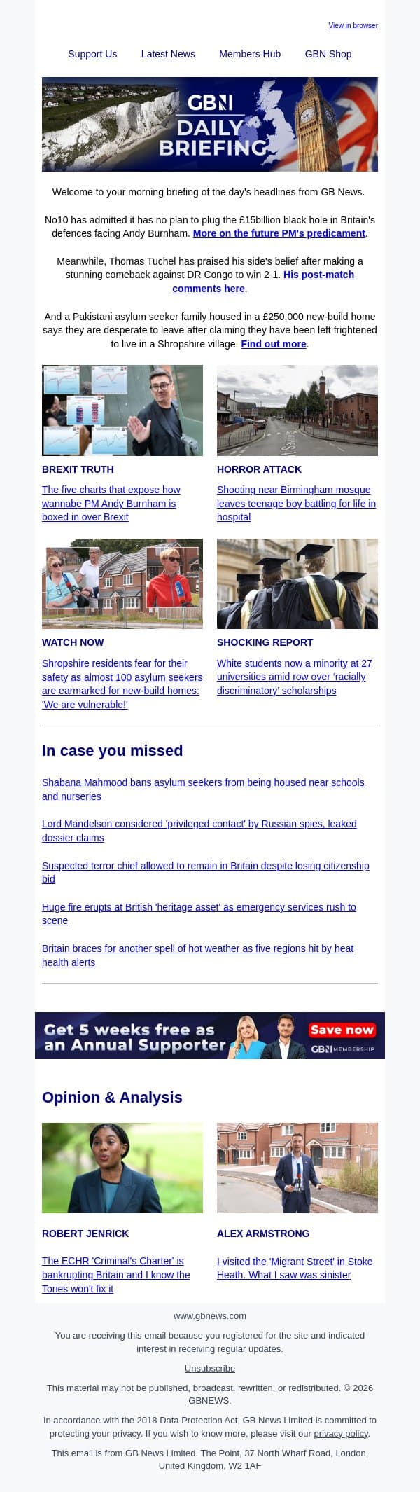 No10 admits it has no plan to plug Burnham's £15bn black hole email from GB News screenshot