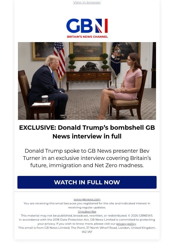 EXCLUSIVE: Donald Trump’s bombshell GB News interview in full email from GB News screenshot