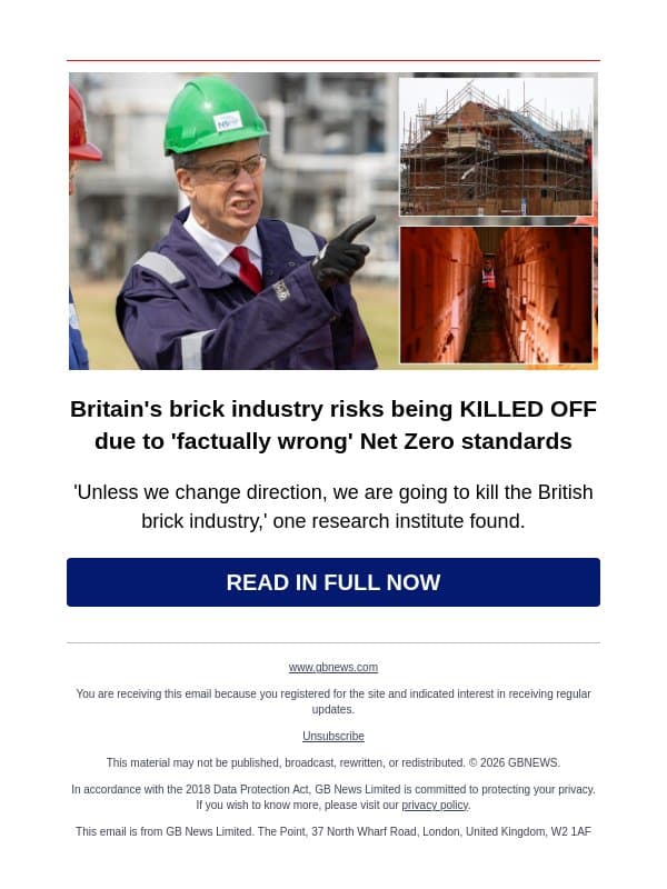 Britain's brick industry risks being KILLED OFF due to 'factually wrong' Net Zero standards email from GB News screenshot