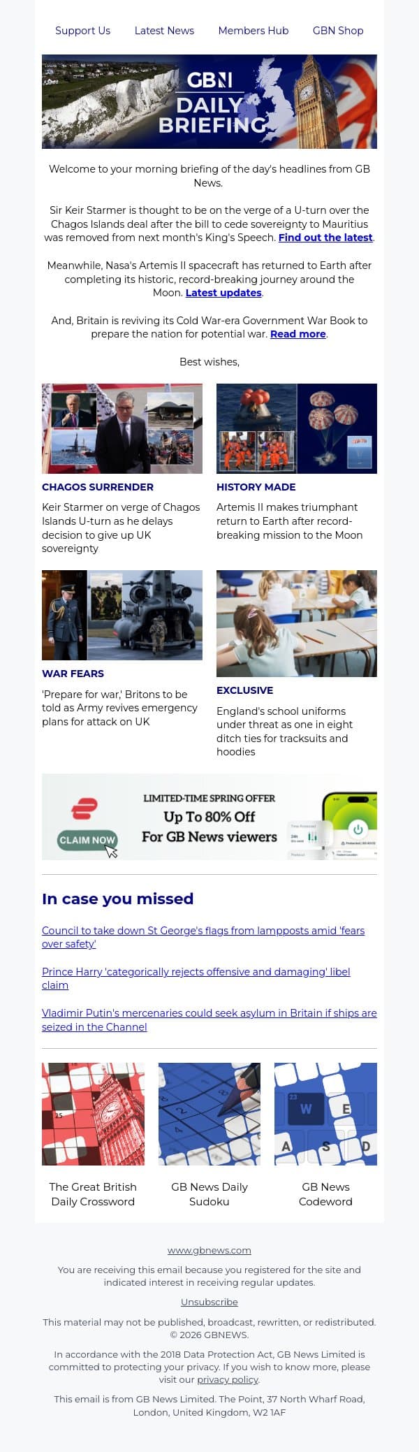 Keir Starmer on verge of humiliating Chagos Islands U-turn email from GB News screenshot