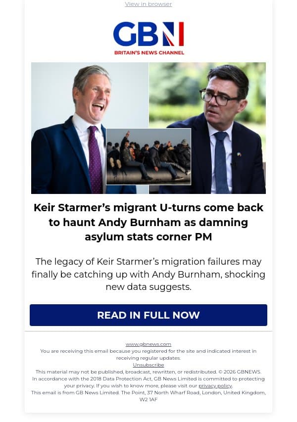 Keir Starmer’s migrant U-turns come back to haunt Andy Burnham as damning asylum stats corner PM email from GB News screenshot