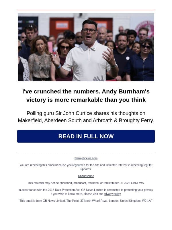 I've crunched the numbers. Andy Burnham's victory is more remarkable than you think email from GB News screenshot