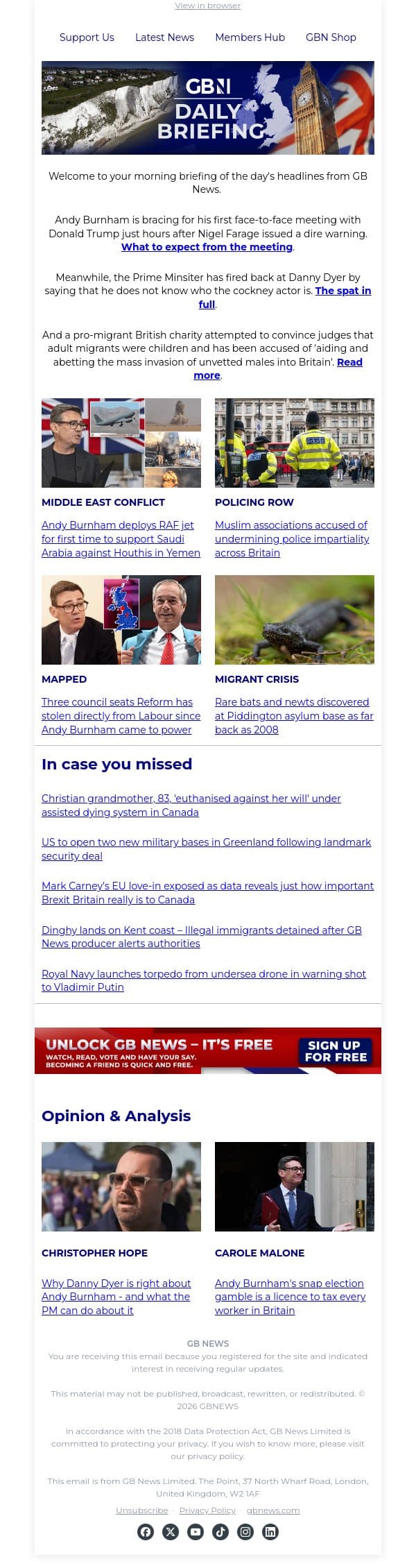 Burnham braces for first face-to-face meeting with Trump email from GB News screenshot