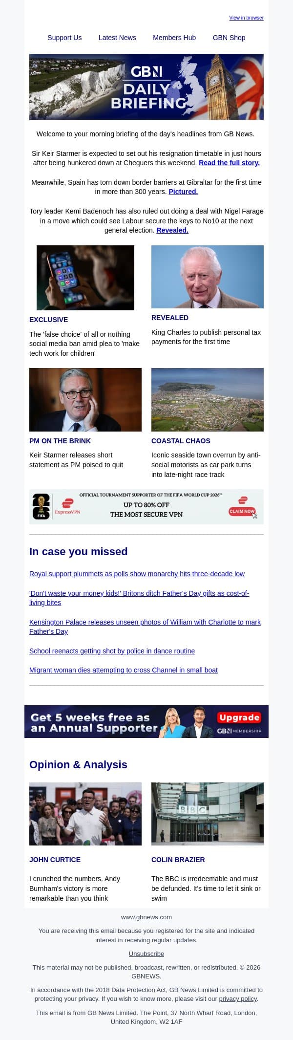 Keir Starmer set to resign in just hours as PM's position 'no longer tenable' email from GB News screenshot