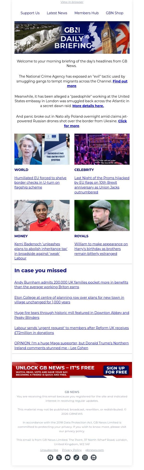 Britain's FBI exposes 'evil' tactic used by smuggling gangs to traffic migrants across Channel email from GB News screenshot