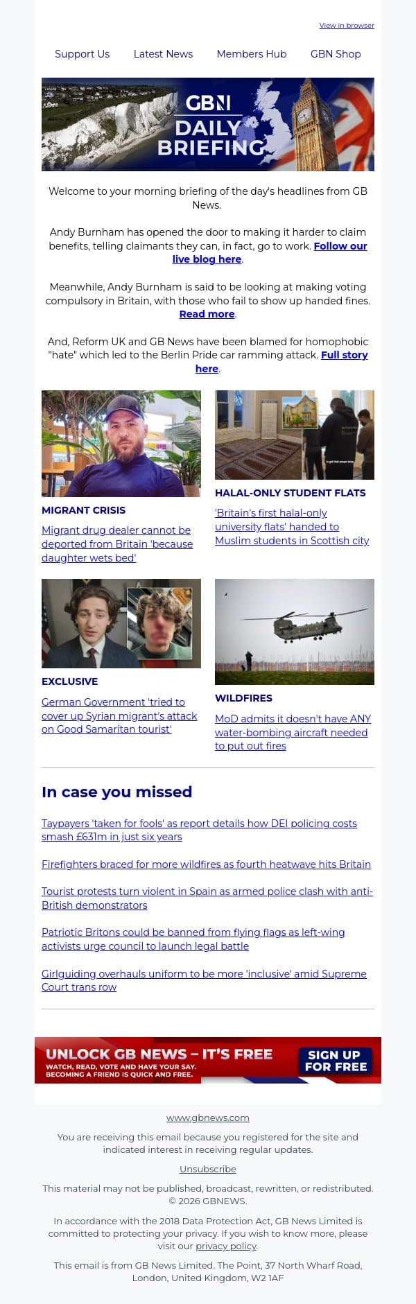 Burnham opens door to benefits crackdown and tells claimants they CAN go to work email from GB News screenshot