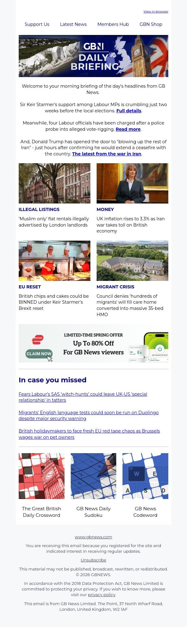 Starmer's support CRUMBLING ahead of local elections email from GB News screenshot