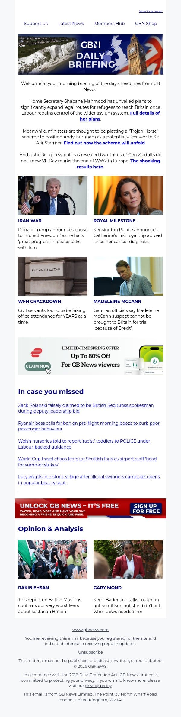 Shabana Mahmood wants more refugees to come to Britain email from GB News screenshot