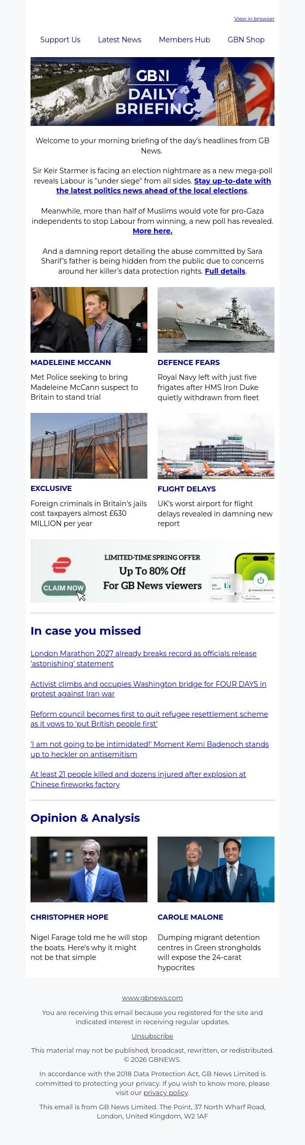 Starmer facing election nightmare, mega-poll reveals email from GB News screenshot