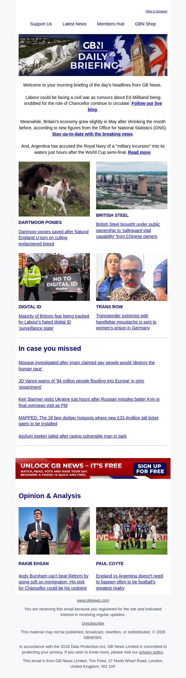 Labour civil war looms as Burnham risks left-wing MPs’ fury over Miliband snub email from GB News screenshot